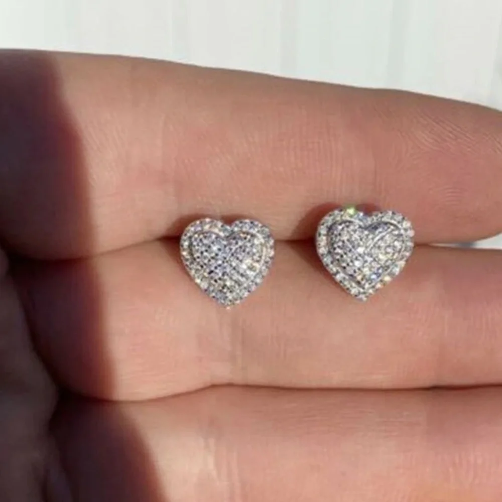 Silver Crystal Heart Stud Earrings - Picture 6 of 10